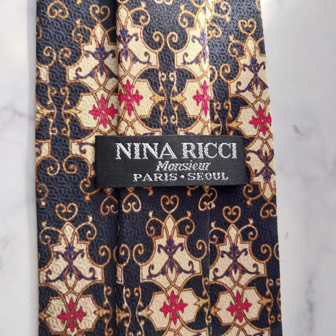 니나리치 실크 네이비 패턴 넥타이 9.6cm A+등급 K1990 상품이미지9