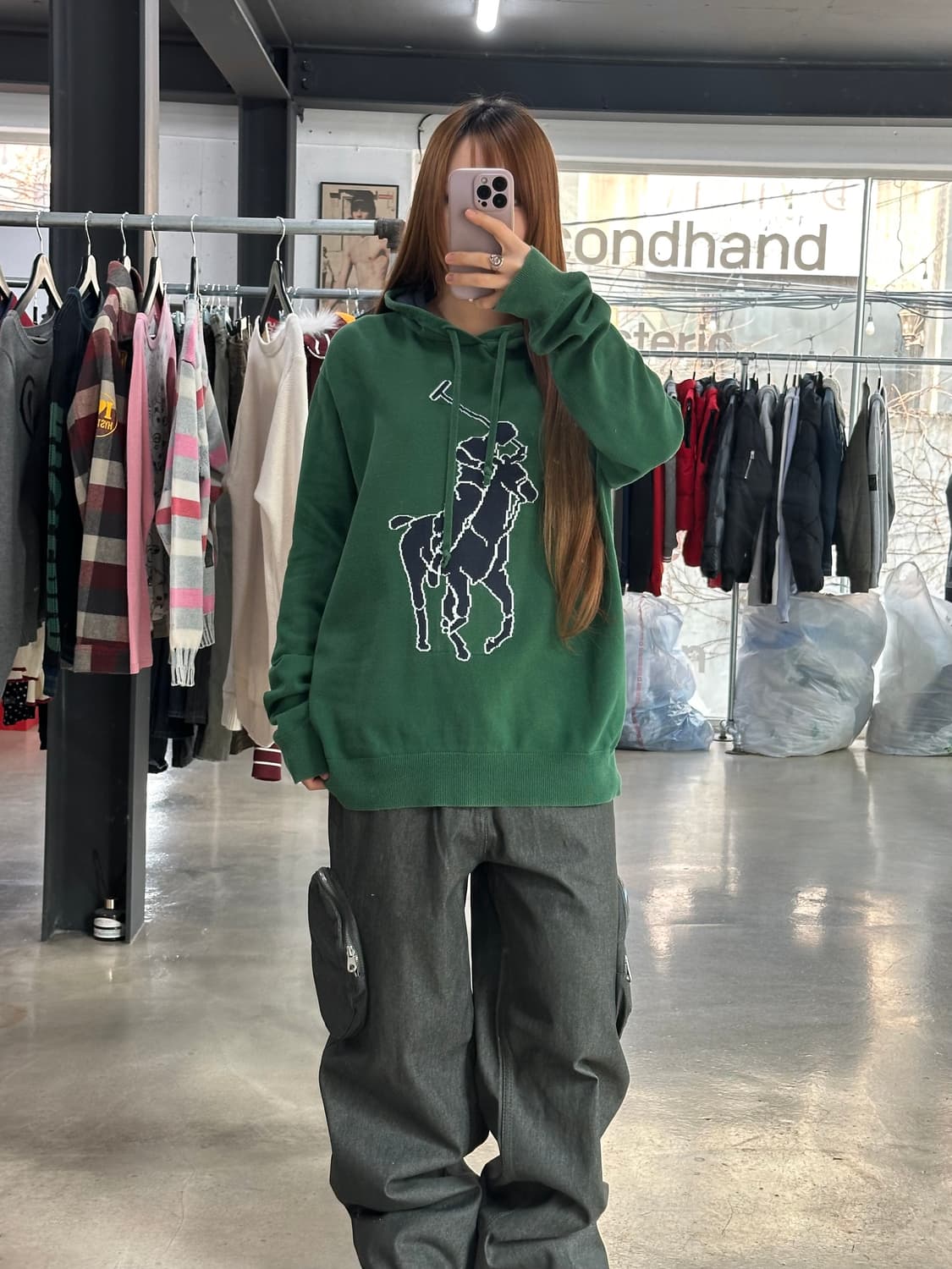 폴로랄프로렌 큐알텍 빅포니 코튼 후드 그린 상품이미지3