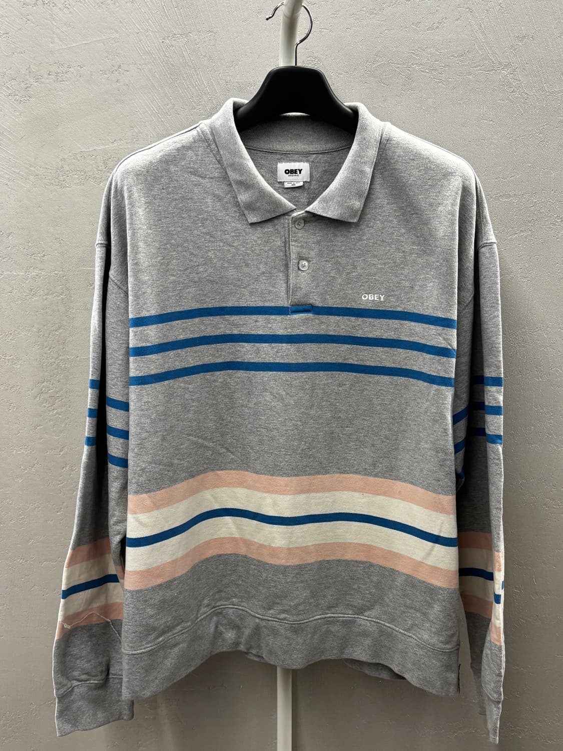 오베이 스트라이프 긴팔 카라티 그레이 2XL 상품이미지2