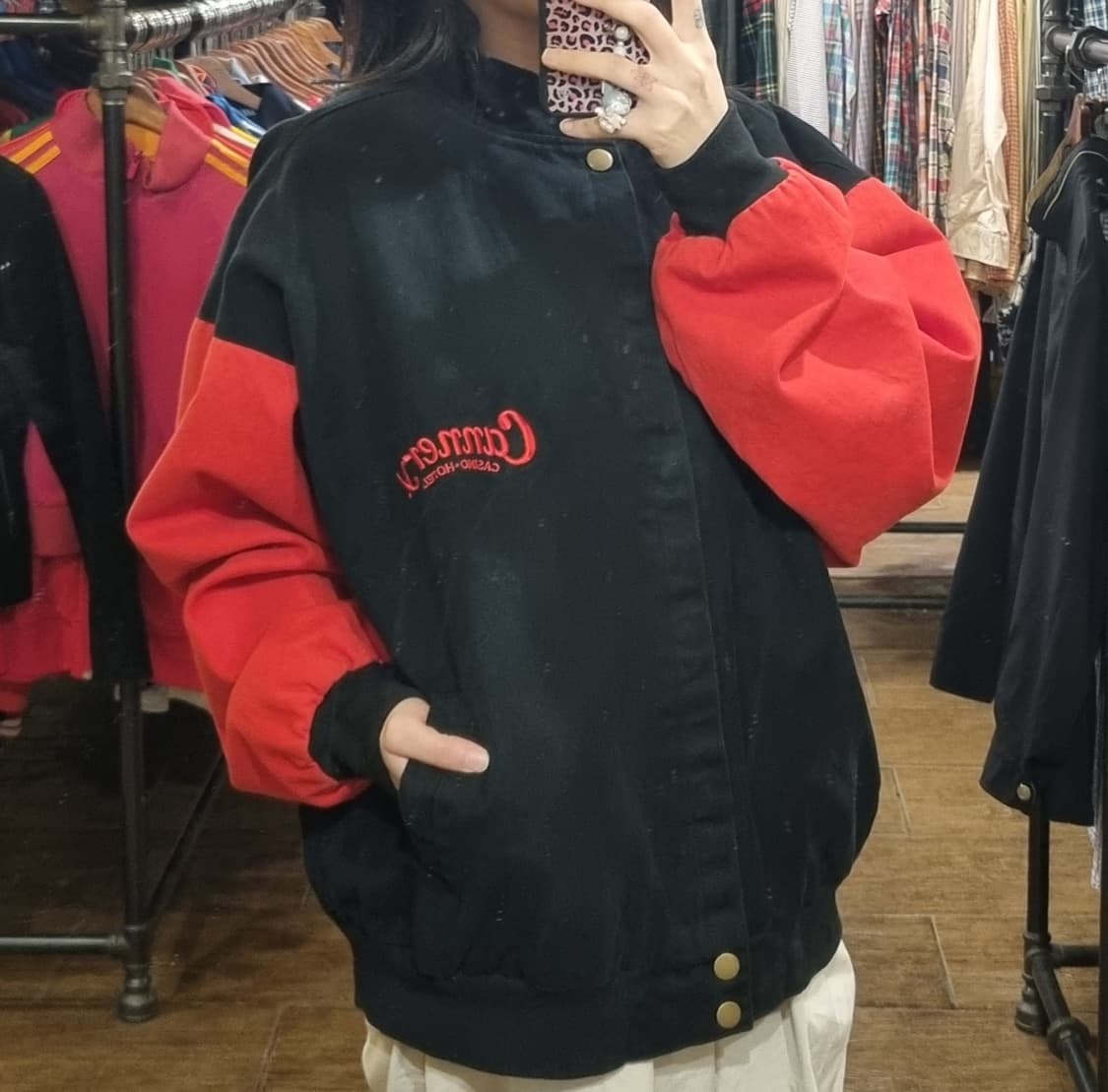 [Hi] vtg 빈티지 데님 바시티 자켓 블랙/레드 상품이미지3