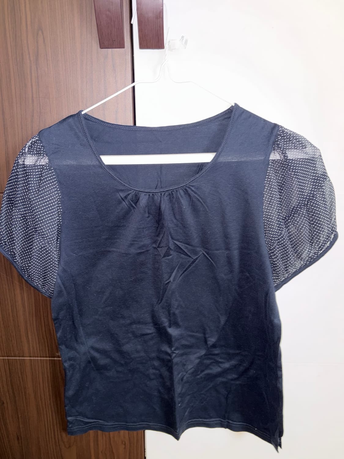 빈티지 도트 시스루 블라우스 반팔 상품이미지1