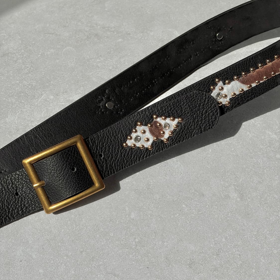 Oribell 에스닉 카우 송치털 애로우 스터드 y2k 웨스턴 가죽 벨트 상품이미지1