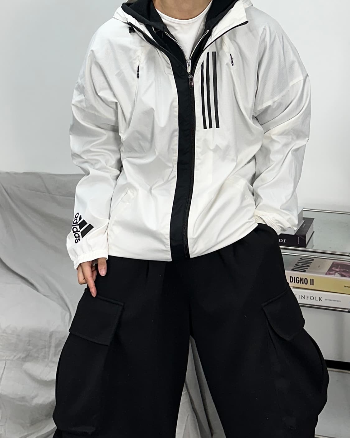 아디다스 제펜 화이트 바람막이 L 상품이미지2