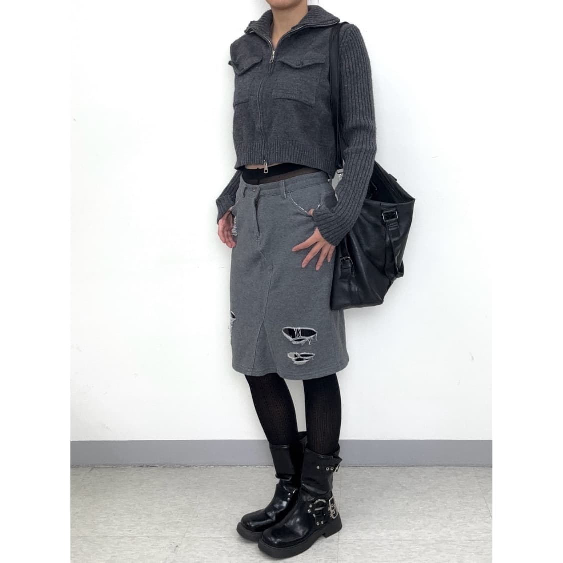 빈티지 투웨이 크롭 니트집업 상품이미지3