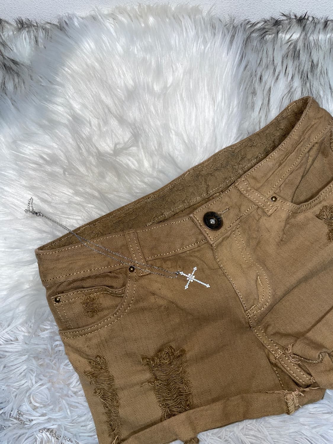 Y2k punk 데미지 브라운 반바지 숏팬츠 상품이미지2