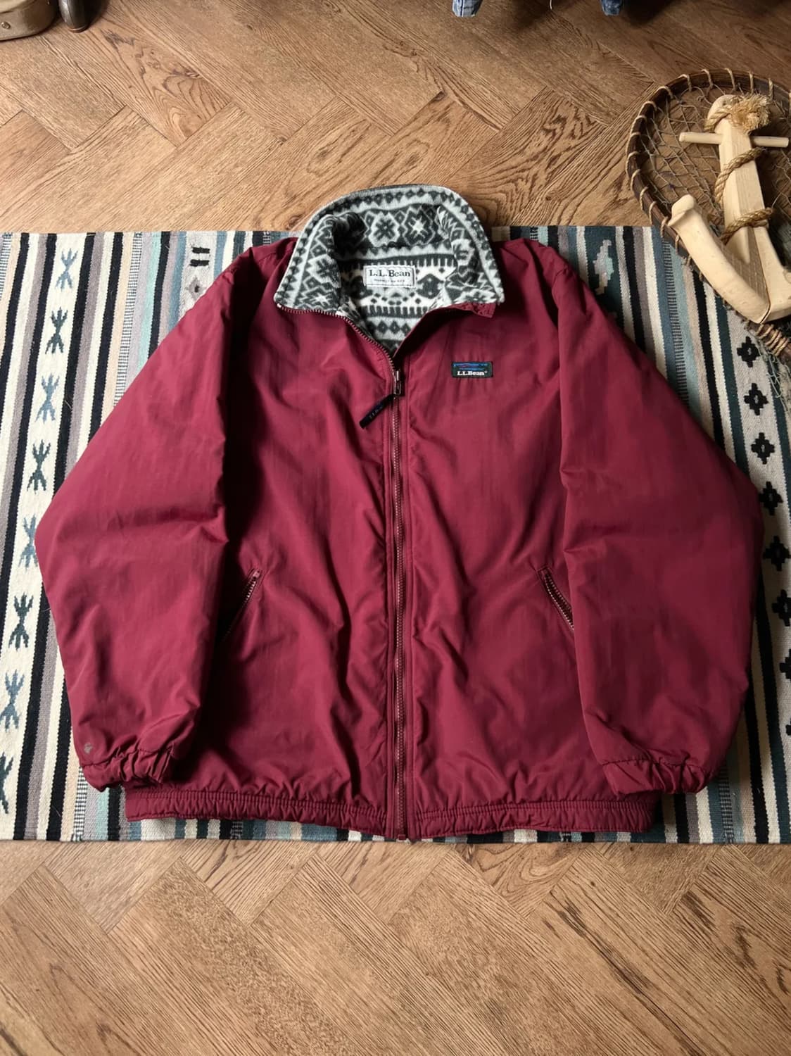 [XL]90's 엘엘빈 USA 나바호 플리스 라이닝 웜업 자켓 상품이미지1