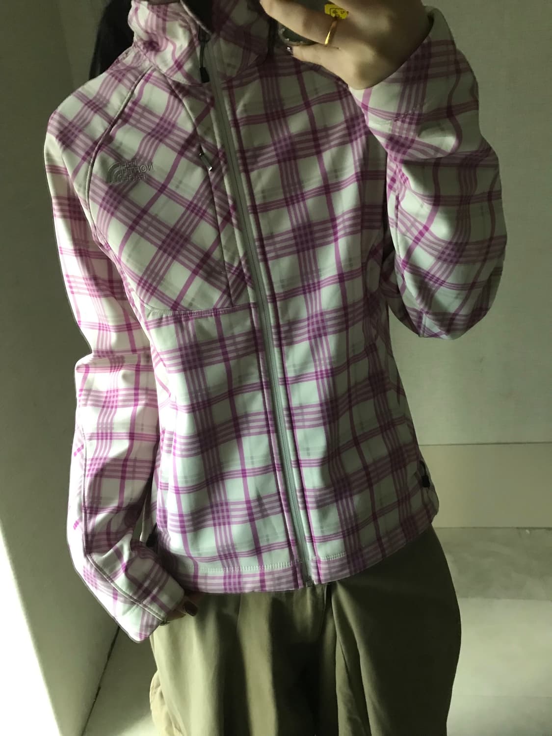 노페 플럼핑크 체크 후리스 자켓 상품이미지2