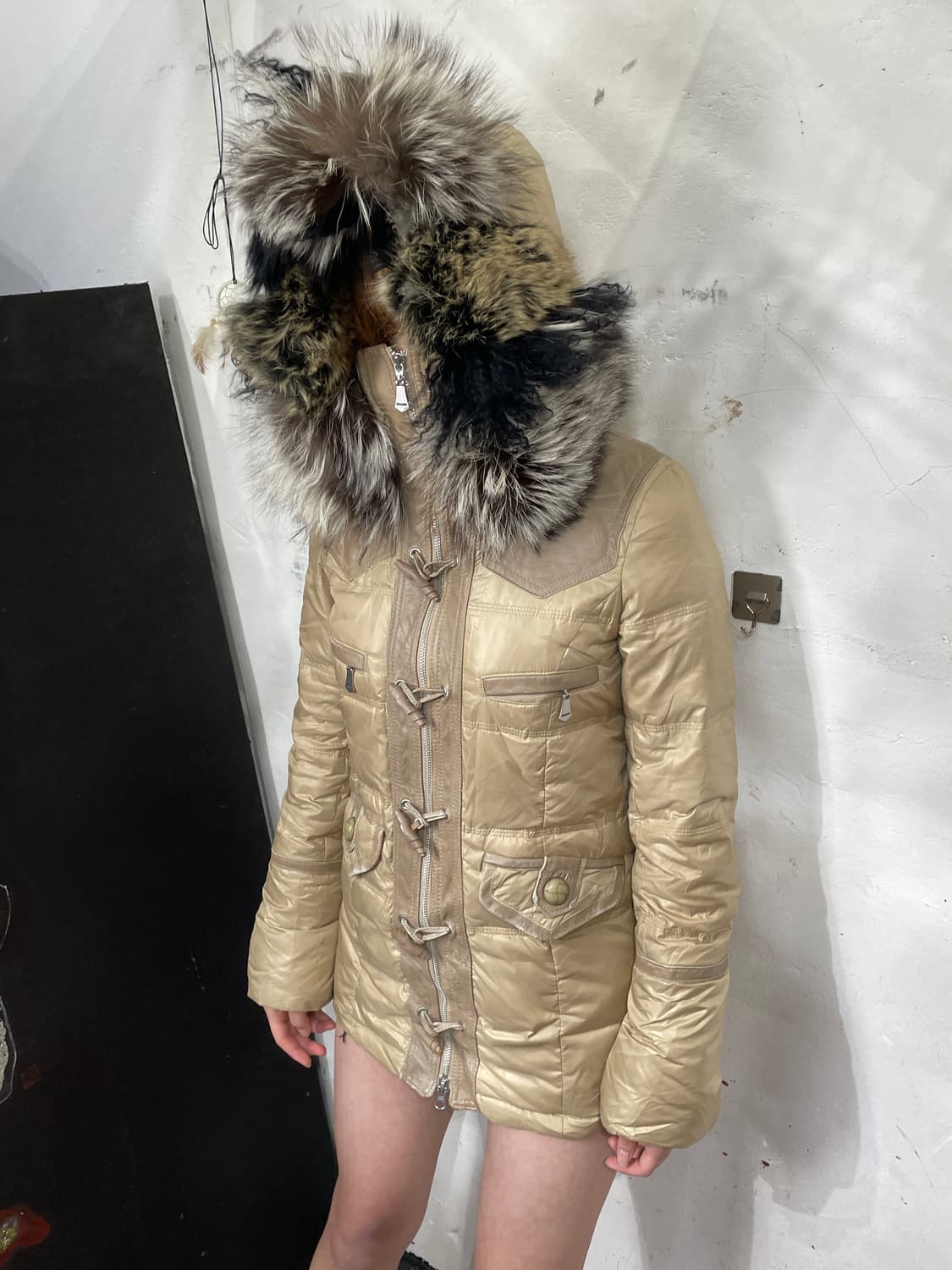 일본빈티지 울프죠 패딩 퍼 야상 자켓 퍼 후드 자켓 S. 상품이미지4