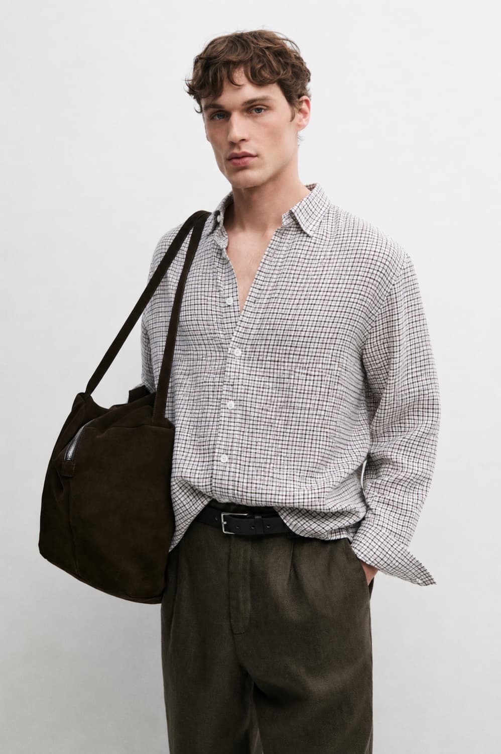 (1회착용) Massimo Dutti  린넨 체크 셔츠 XL 상품이미지1