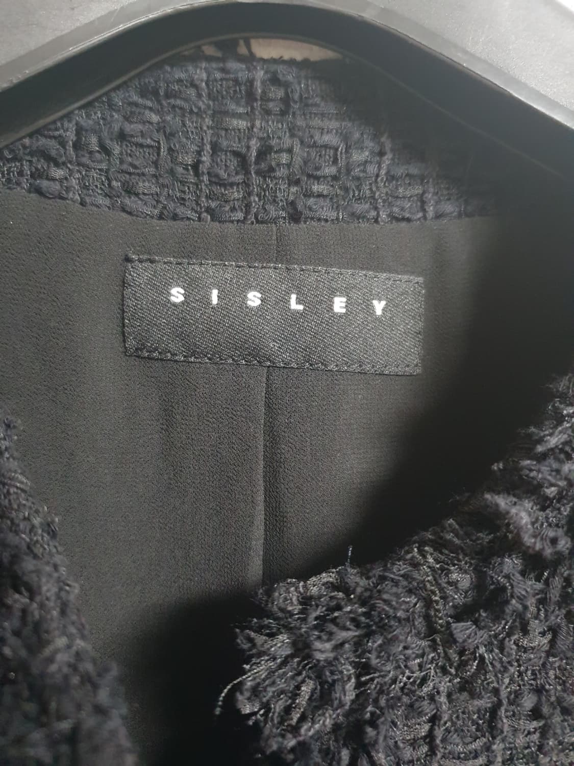 시슬리 블랙 노카라 트위드 자켓 55 S 상품이미지6