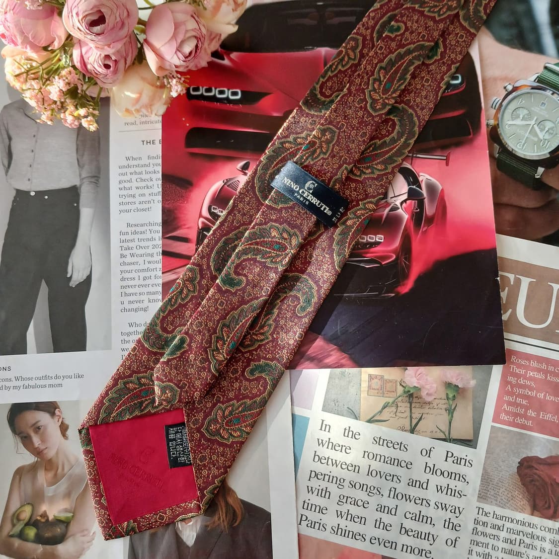 세루티 실크 버건디 자수 페이즐리 넥타이 9.2cm A+등급 A19341 상품이미지5