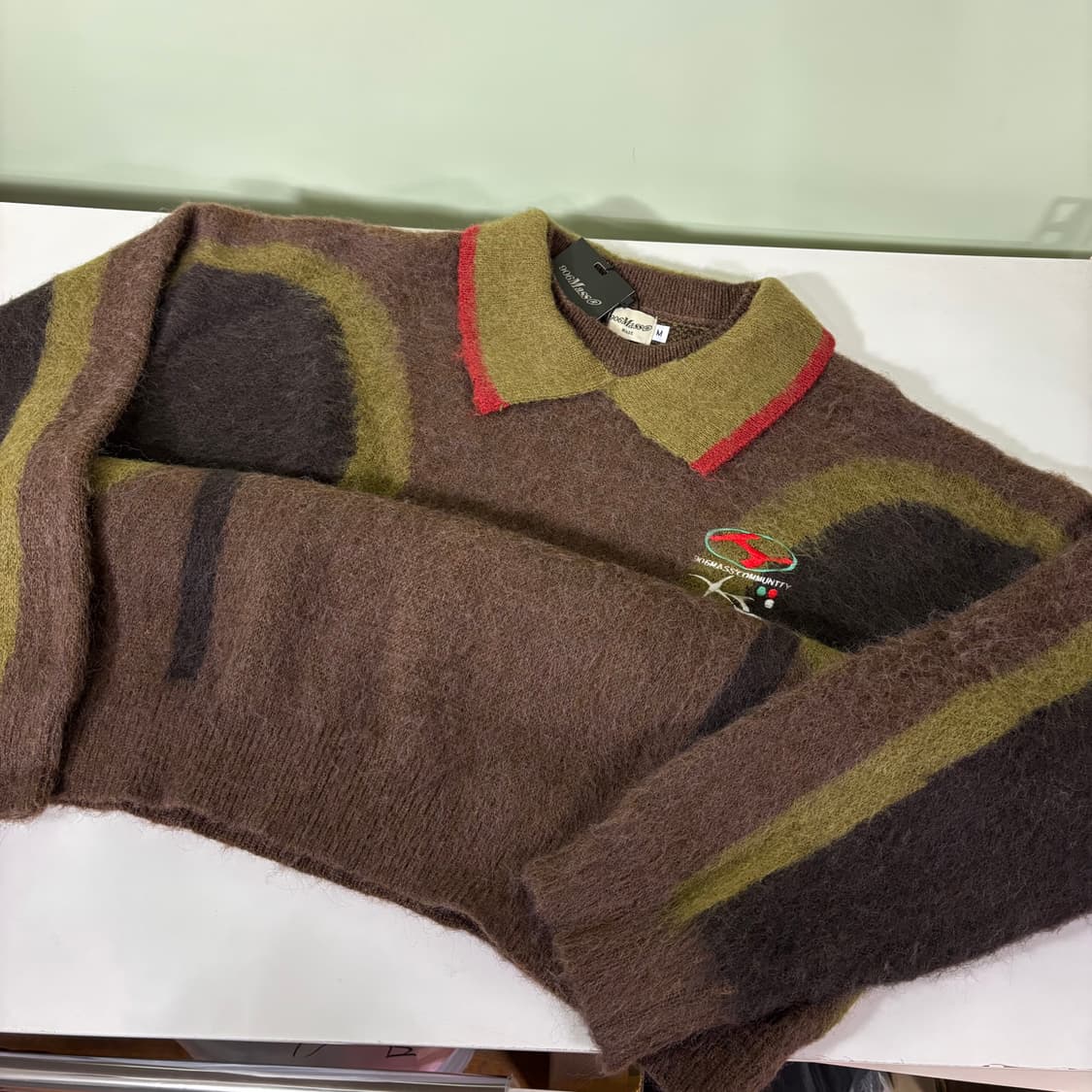 택달린새것 100-105 906MASS 브라운 자카드 카라넥 헤어리니트 상품이미지2