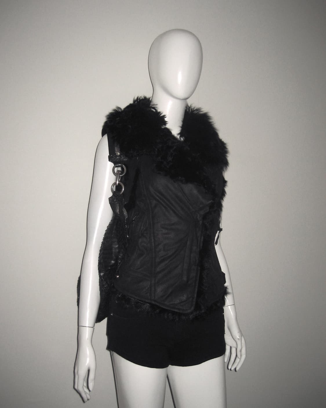 블랙 퍼 조끼 하이넥 버클 베스트 갸루펑크 상품이미지7