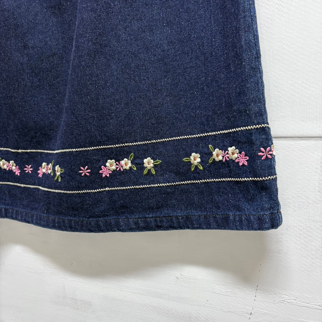 청 데님 꽃 자수 모리걸 미디 스커트 JPN  상품이미지2
