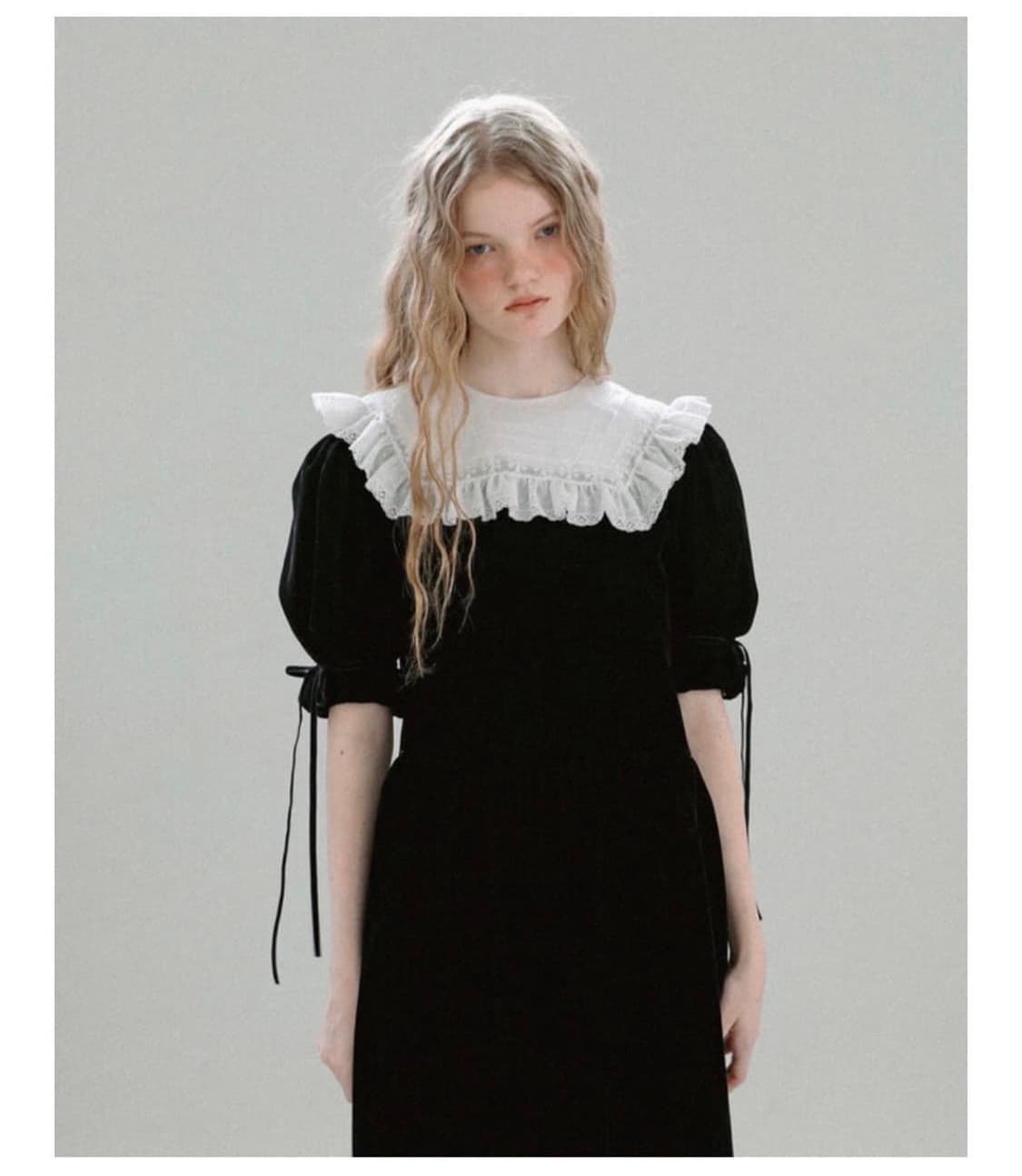 플레따 벨벳 리본 드레스 + 레이스 카라 세트 상품이미지2