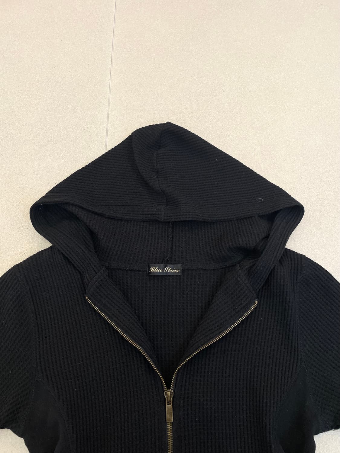 블랙 와플 후드 롱 집업 상품이미지3