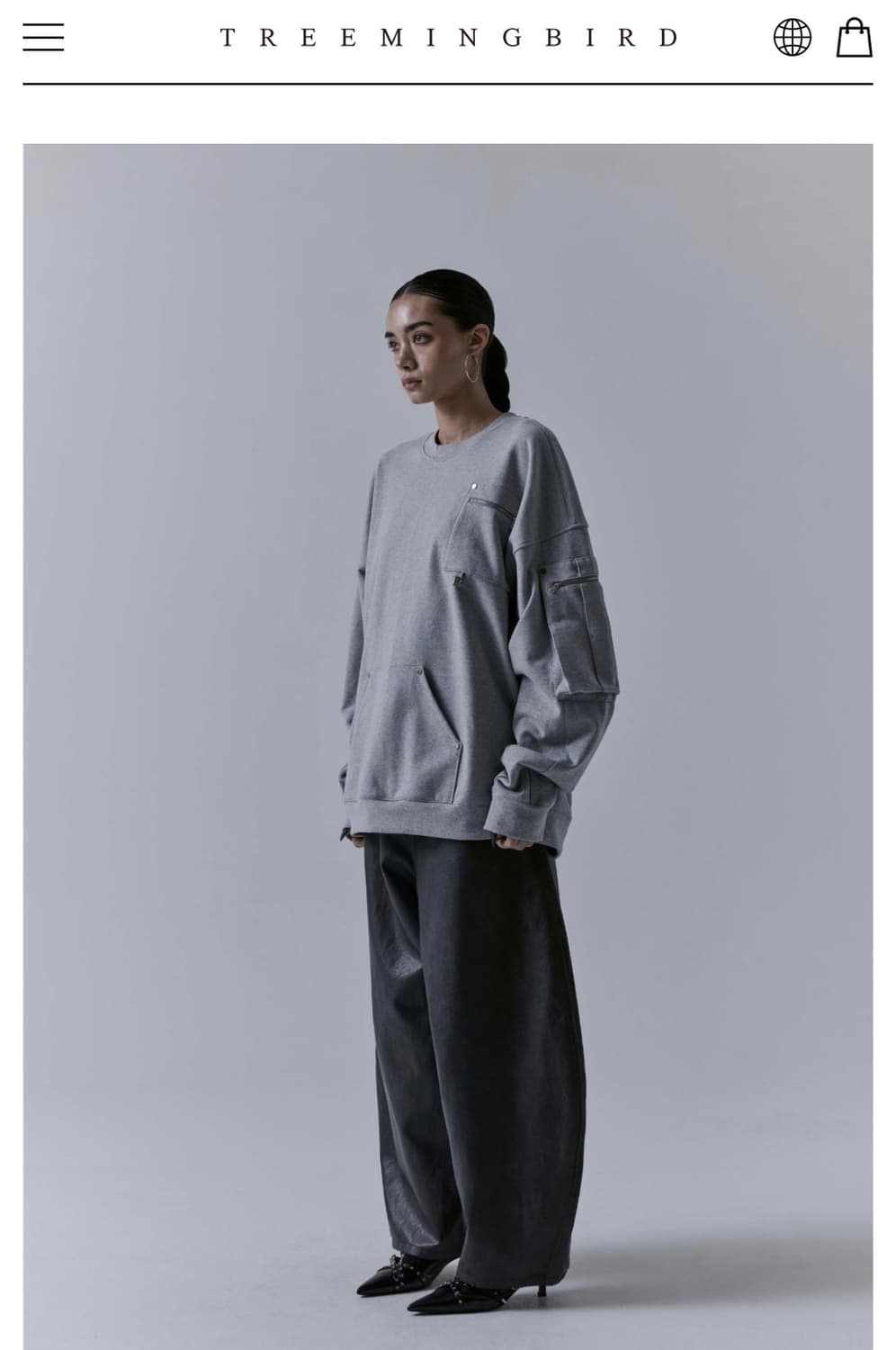 트리밍버드 멀티포켓 오버핏 스웻셔츠 맨투맨 그레이 상품이미지4