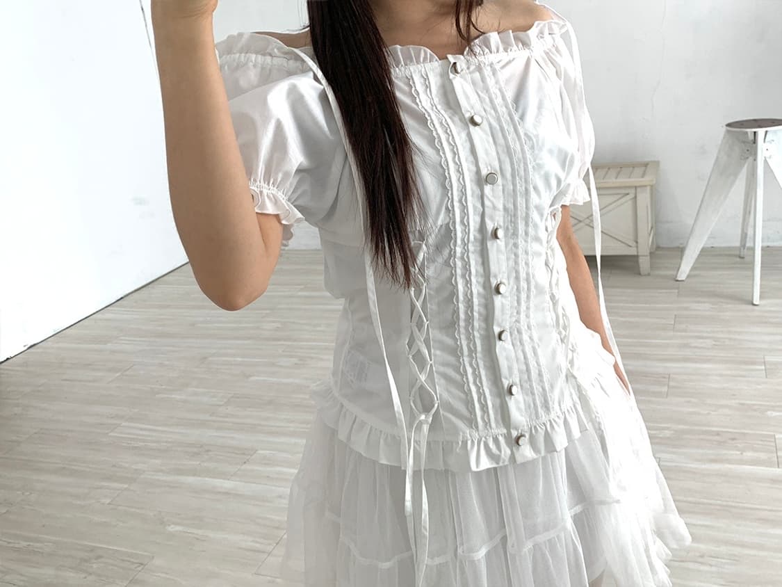 Axes Femme Eyelet Detail Off-Shoulder Bl 상품이미지4