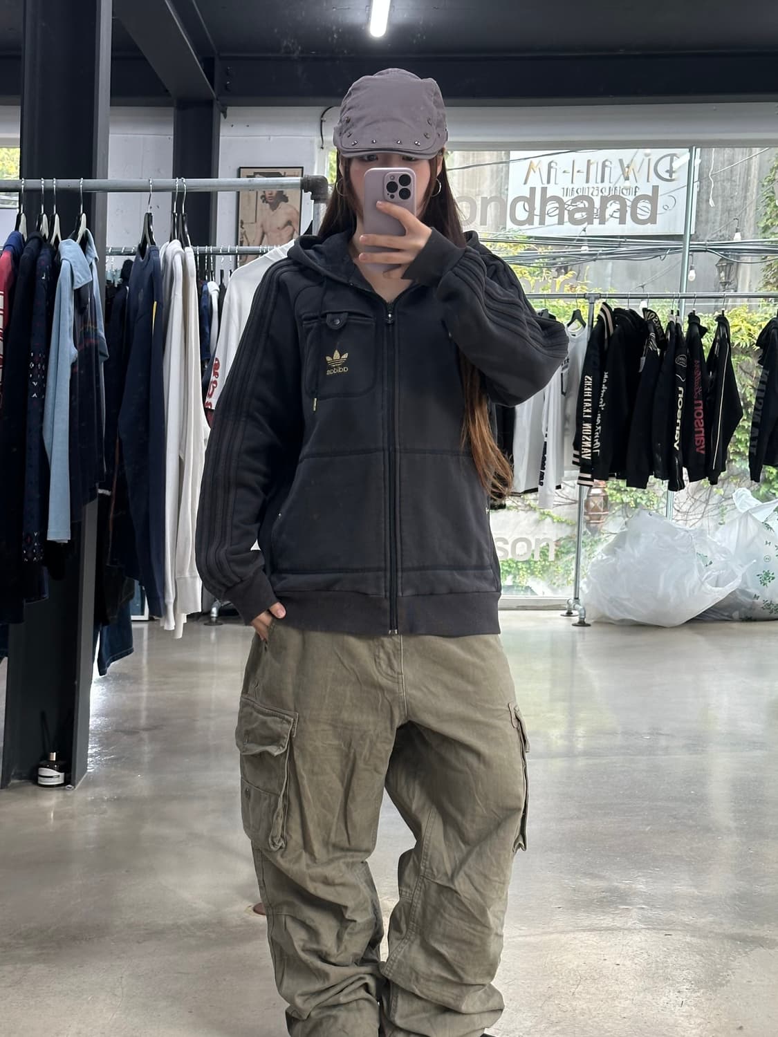아디다스 Y2k 워시드 블랙골드 트랙 후드집업 상품이미지2