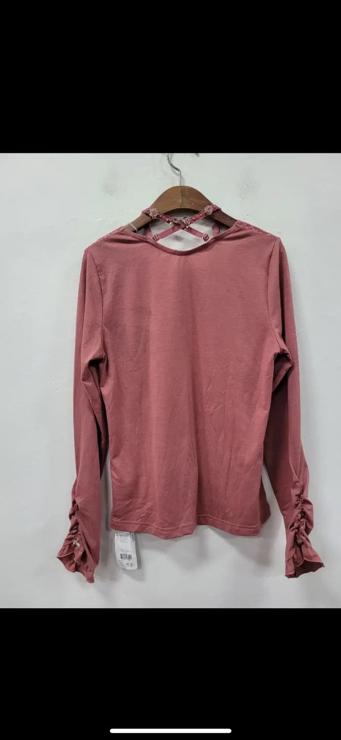 일본 빈티지 인디핑크 레이스 스퀘어넥 티셔츠 긴팔티 상품이미지3