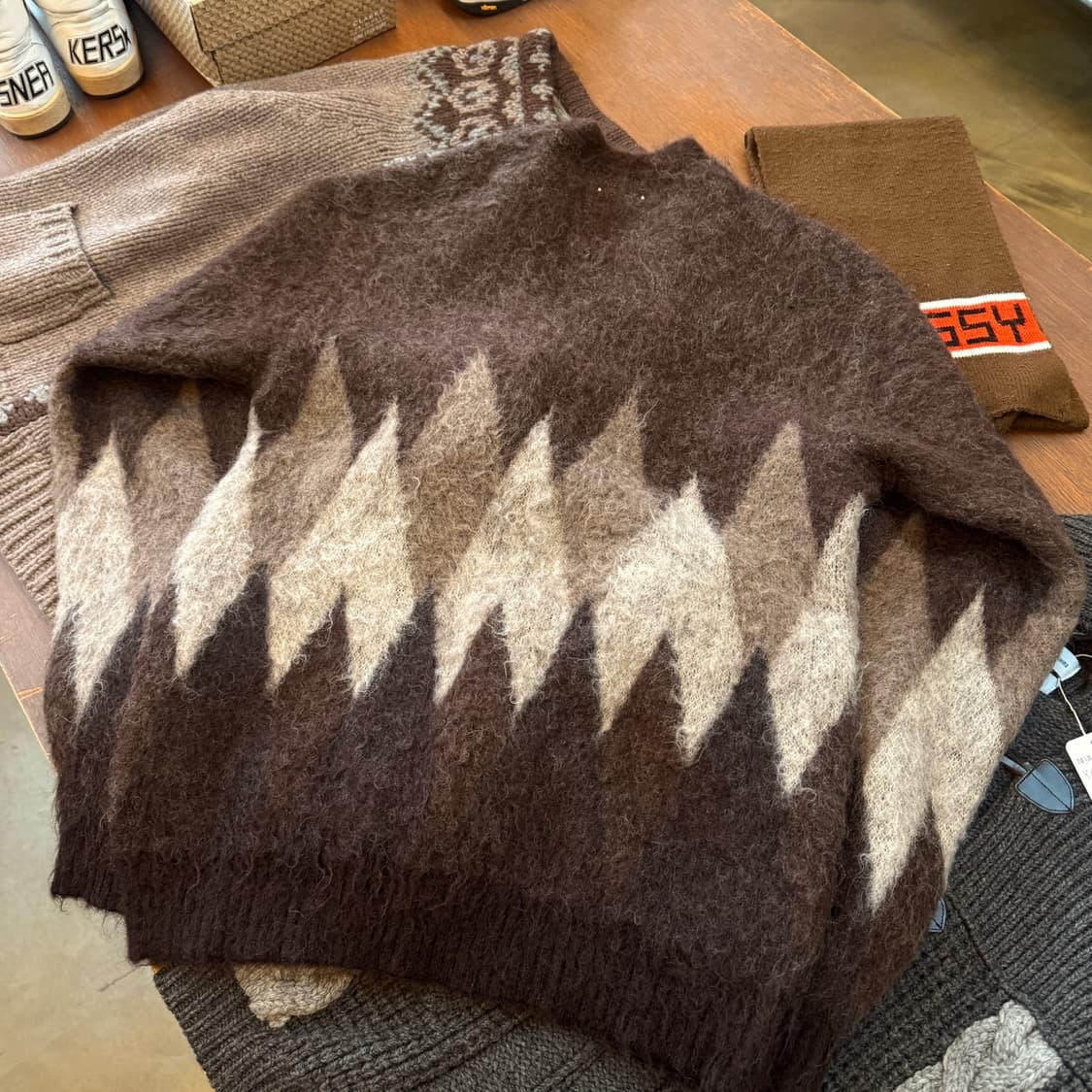 22시즌 마인데님 아가일 모헤어 혼방 가디건 상품이미지5