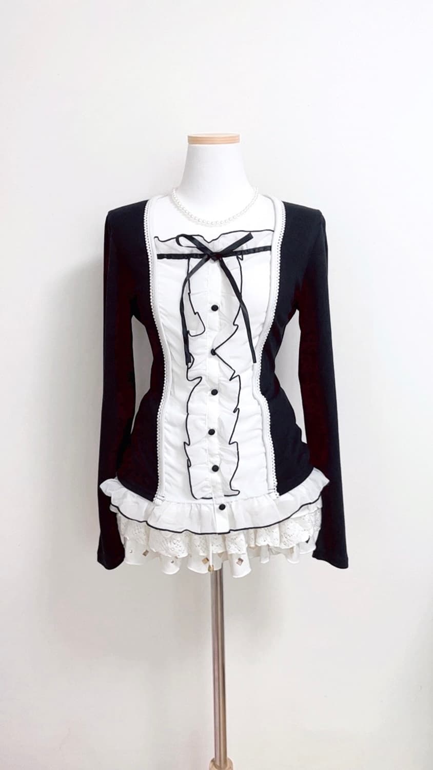 일본빈티지 공겜여주 러블리 딱붙 로걀탑 고딕고스 히메갸루  블랙러블리 상품이미지2