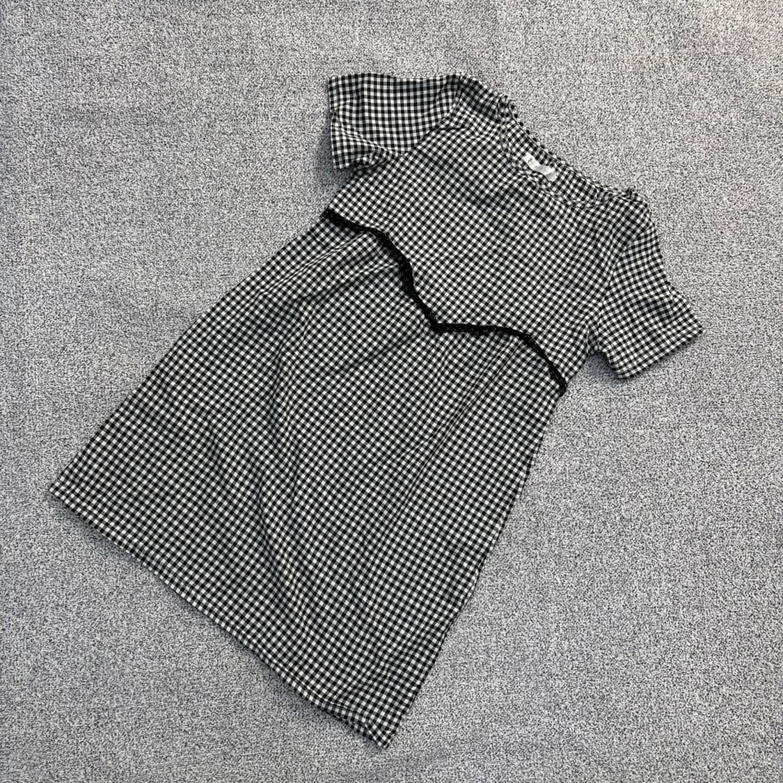 실측확인 빈티지 보세 체크 반팔 원피스 0423J 상품이미지1