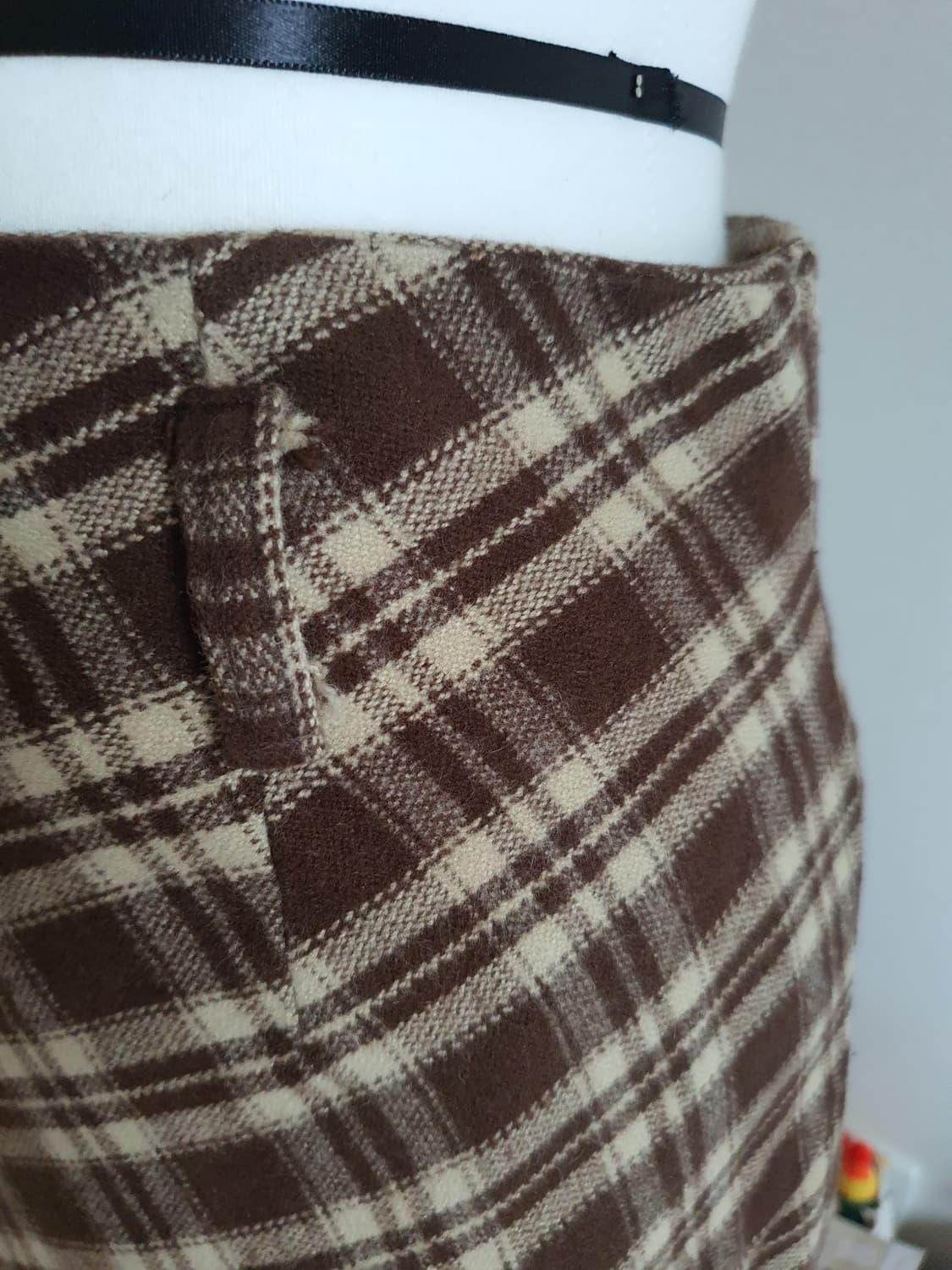 [모리걸] 브라운 체크 롱 스커트 모직스커트 상품이미지3