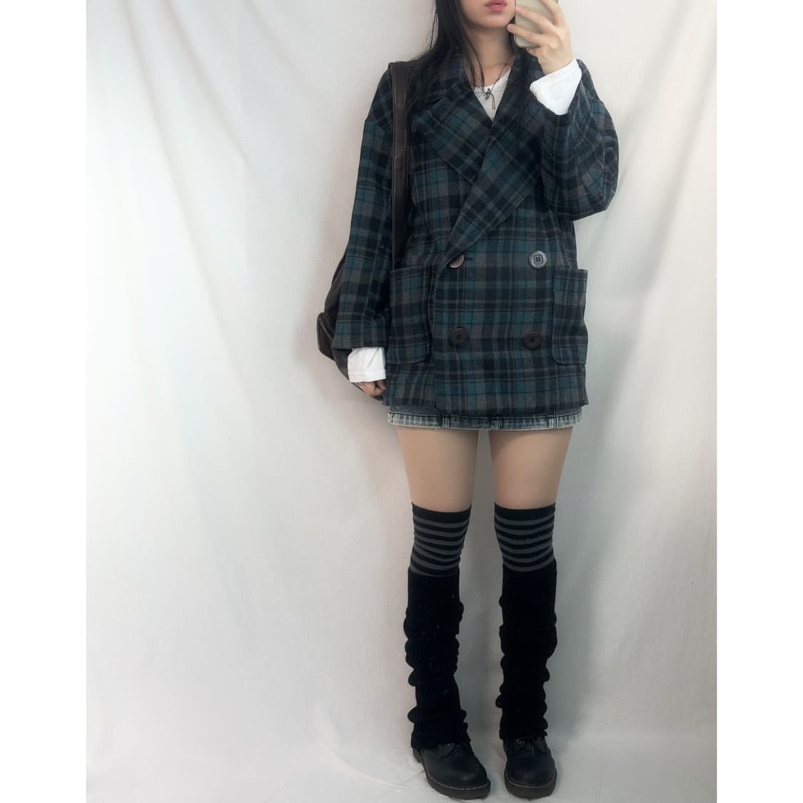 체크 패턴 더블 버튼 코트 상품이미지1