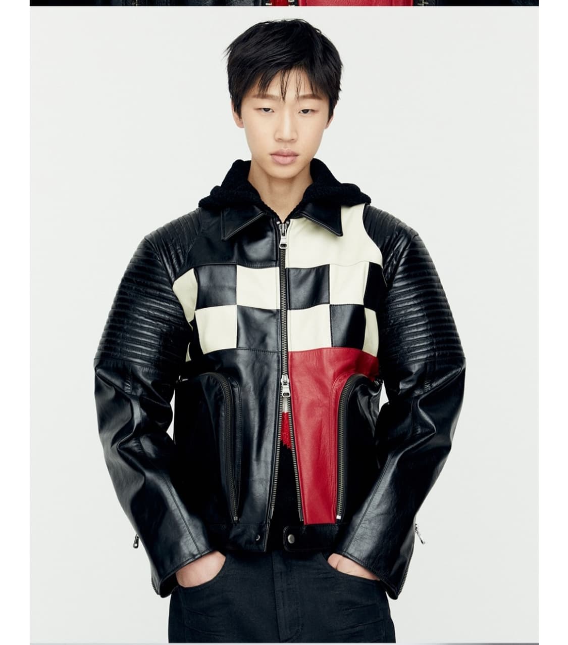 앤더슨벨  체커보드 패치워크 레더 바이커  자켓  상품이미지1