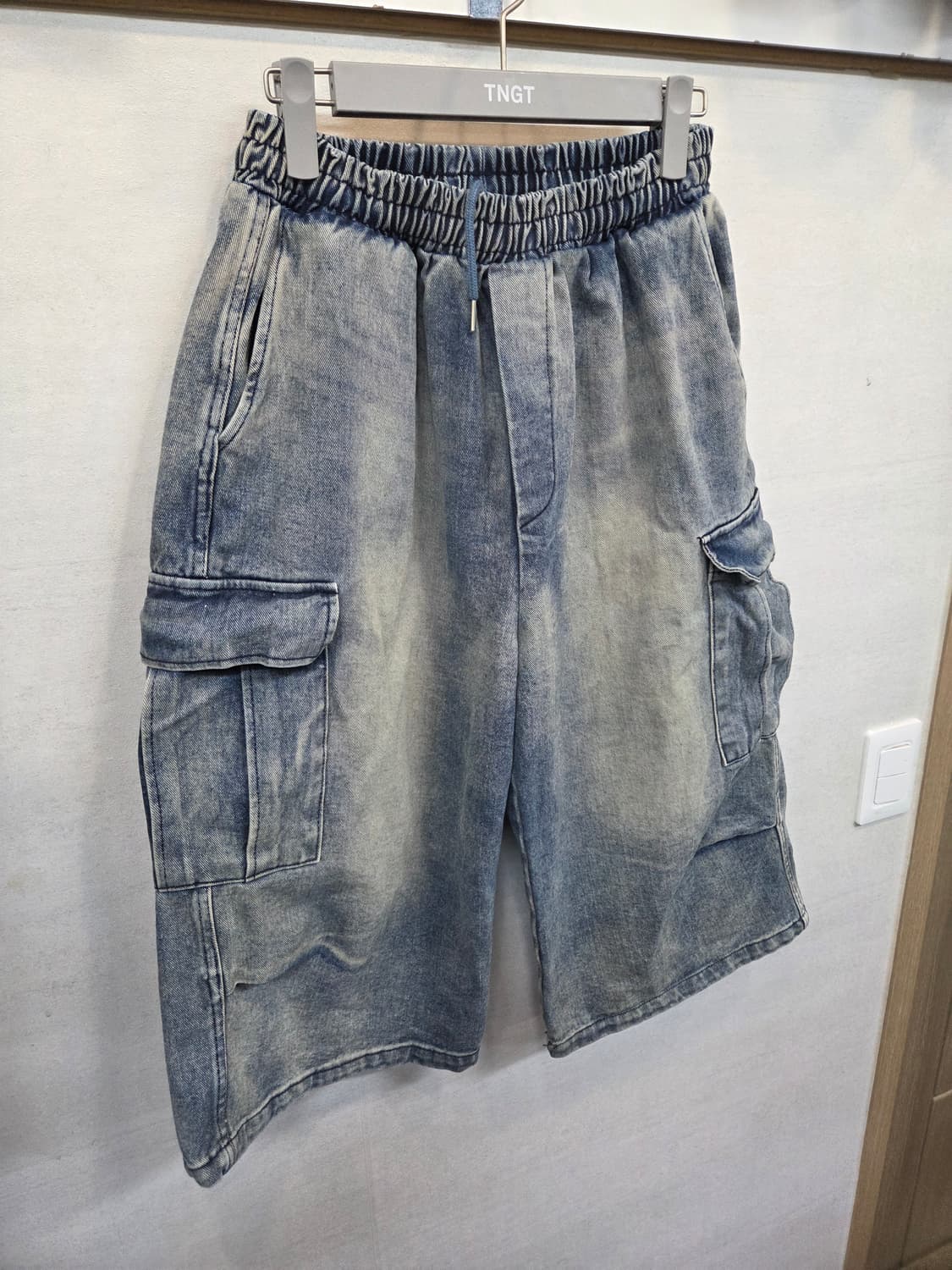 슬로건 빈티지워싱 버뮤다 데님팬츠 대략 33 34  상품이미지5