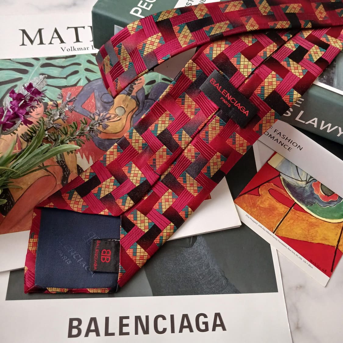 발렌시아가 실크 레드 기하 패턴 넥타이 9.5cm A+등급 E726 상품이미지4