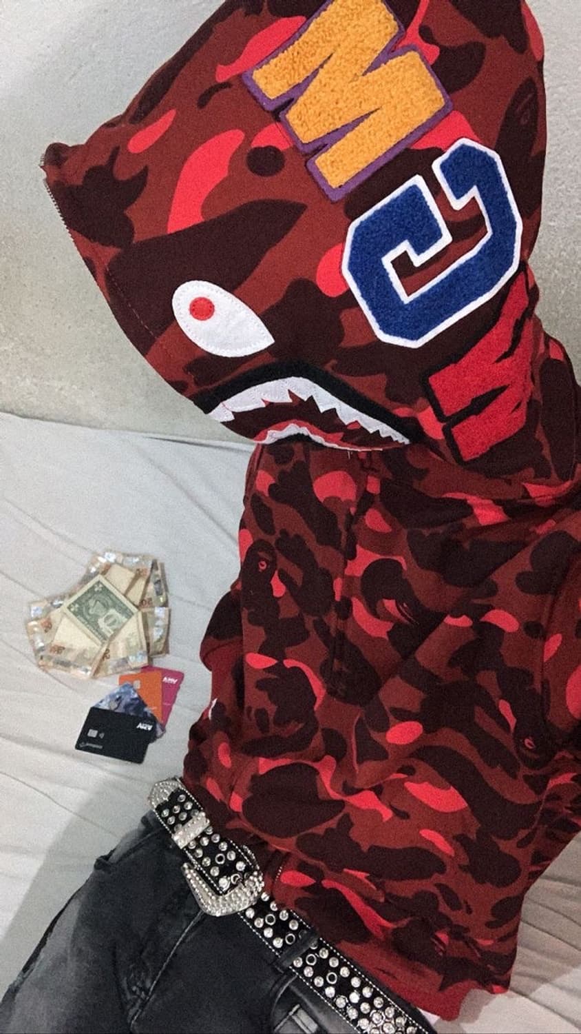 베이프 샤크 후드집업 레드 카모 (사계절용 남녀공용) 상품이미지5