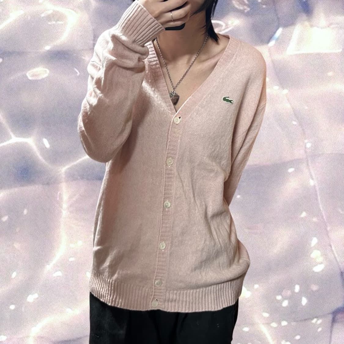 라코스테 일본판 브이넥 울 니트 가디건 베이비 핑크 연핑크    상품이미지3