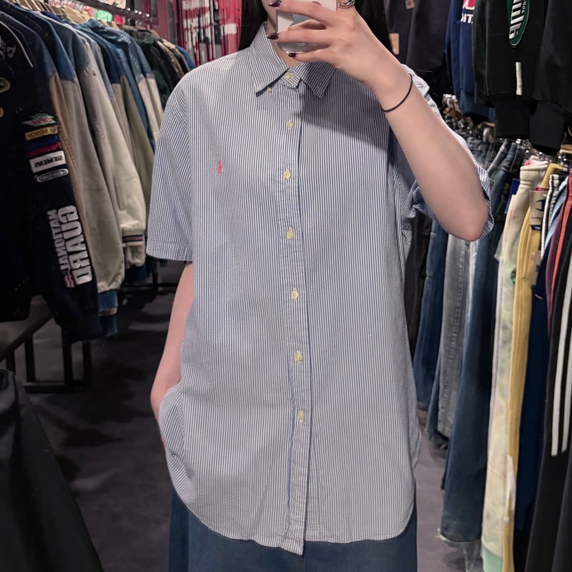 [IM] 폴로랄프로렌 시어서커 반팔 셔츠 블루 스트라이프 상품이미지1