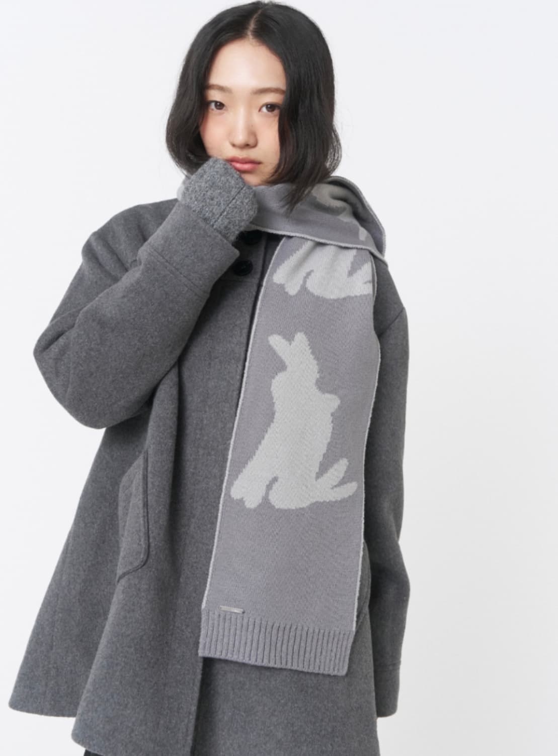 미세키서울 머플러 Twin rabbit knit muffler CHARC 상품이미지2
