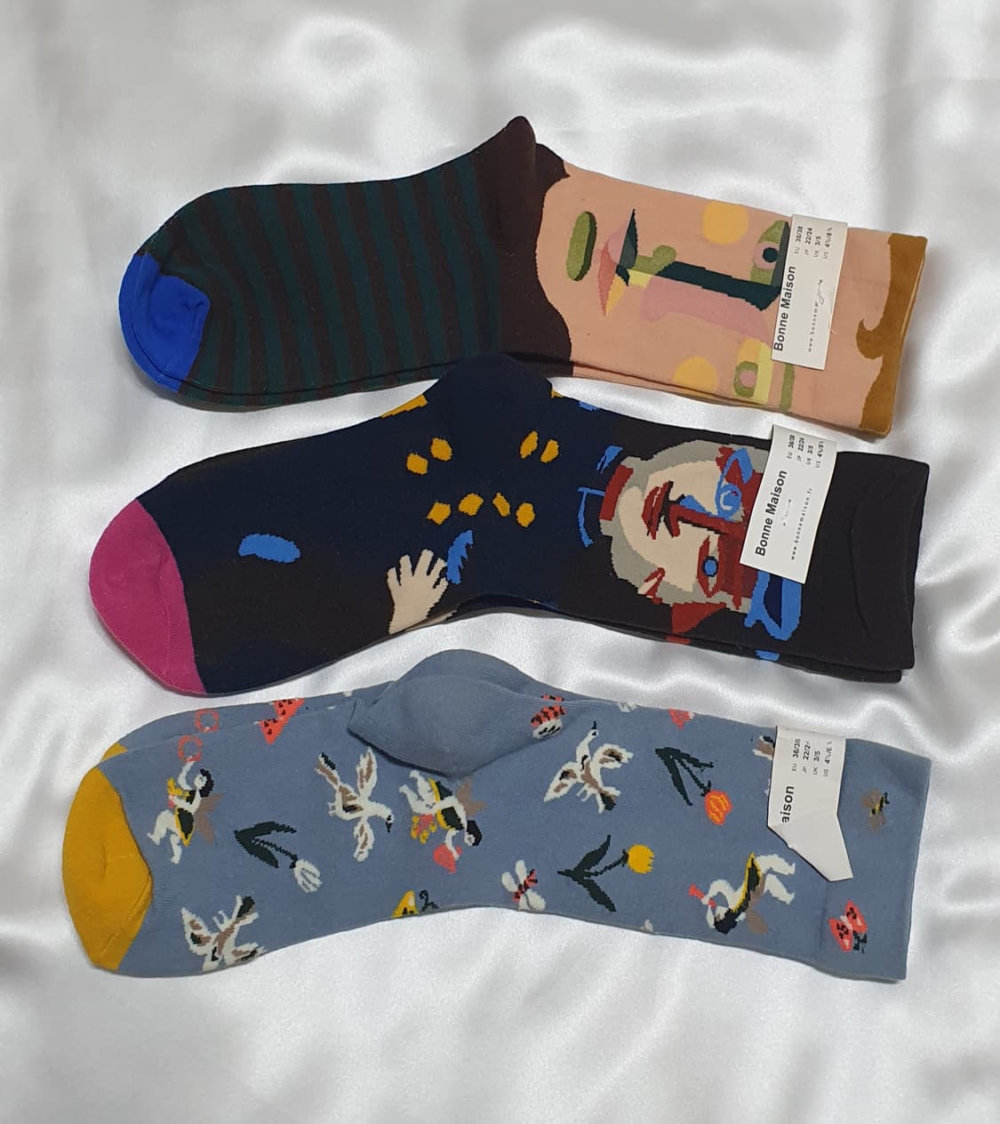 그린 네이비 블루 추상화 스트라이프 Bonne Maison 본메종 양말  상품이미지1