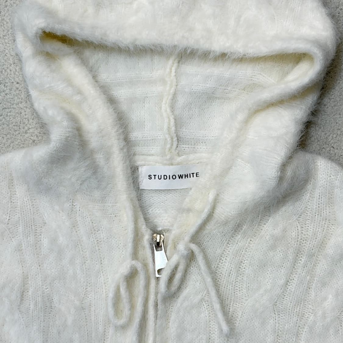 STUDIO WHITE 케이블 니트 집업 후디 F 상품이미지3