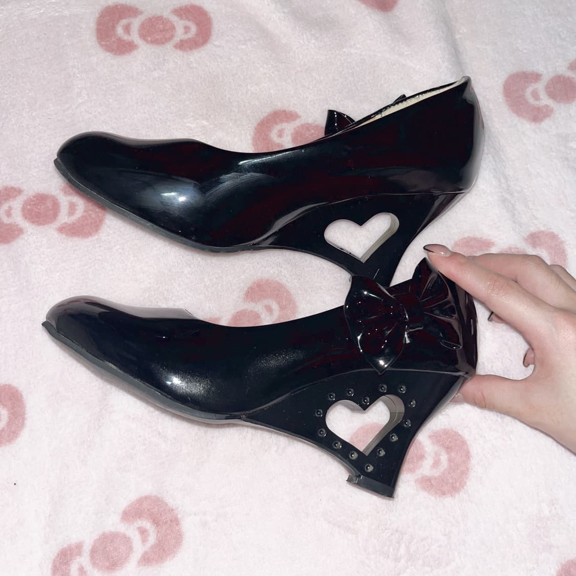 지뢰계 갸루 하트 리본 구두 블랙 일본빈티지 상품이미지3