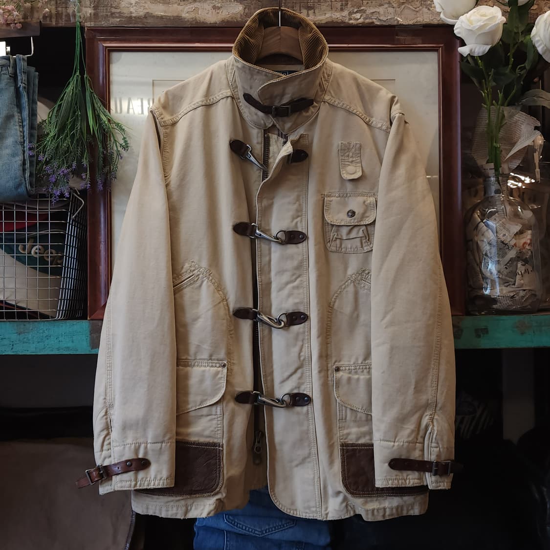 폴로 헌팅자켓 파이어맨 자켓 코듀로이 카라 캔버스 레더 XL 상품이미지2