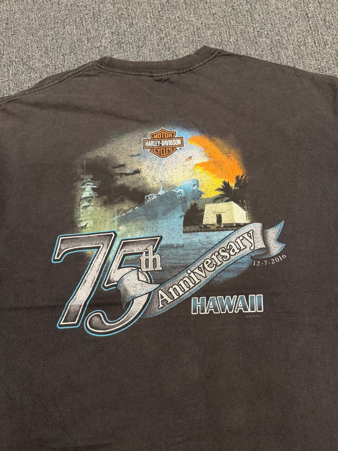 XL) 할리데이비슨 빈티지 하와이 군함 프린팅 반팔 티셔츠 상품이미지5
