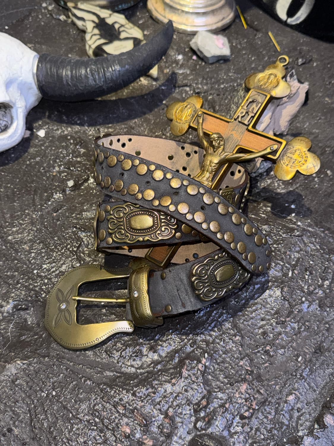 Vintage brass studs Belt  상품이미지1