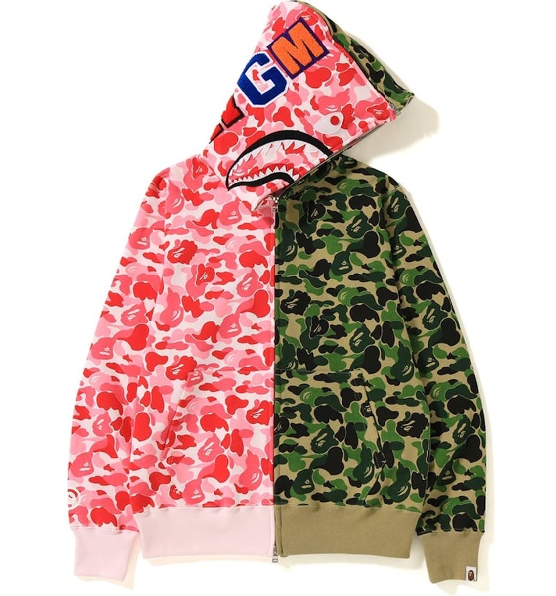 베이프 ABC 카모 세퍼레이트 샤크 풀집 후드집업 핑크/그 상품이미지3