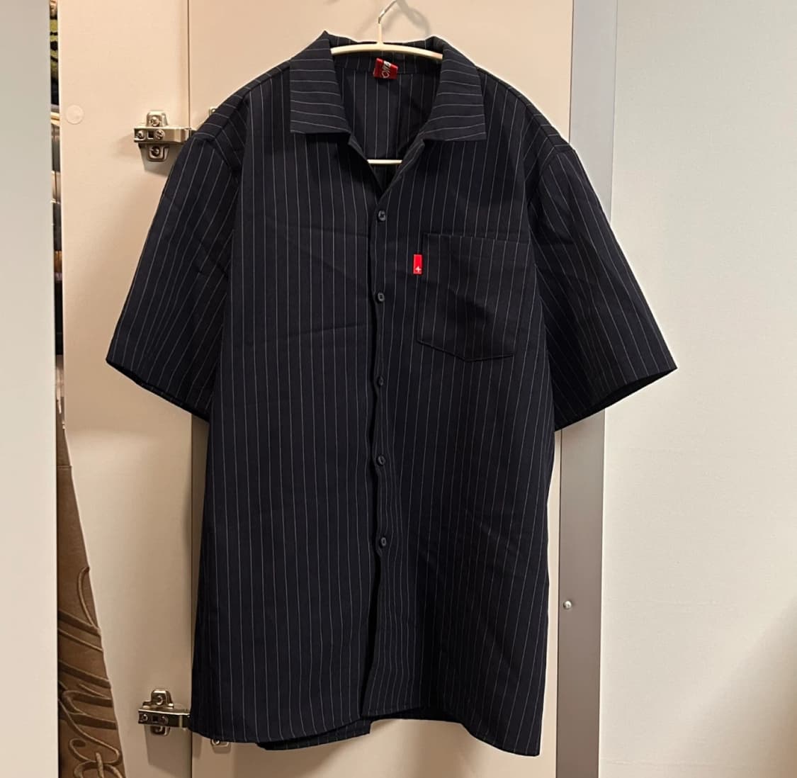 (새상품) 남녀공용 스트라이프 반팔 셔츠 블랙 빈티지 상품이미지1