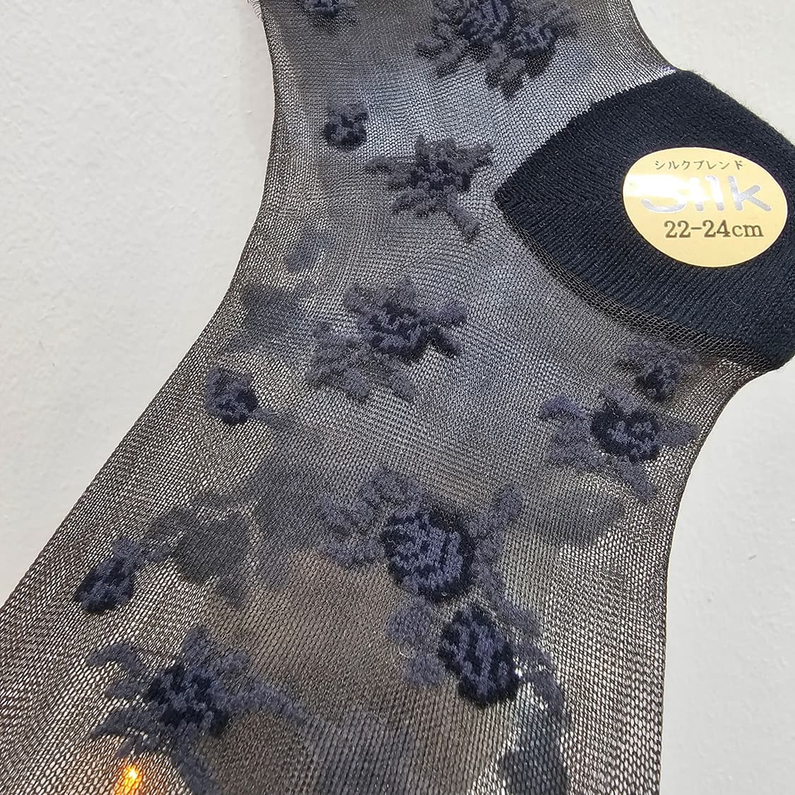 실크 혼방 플라워 패턴 블랙 시스루 삭스 상품이미지3