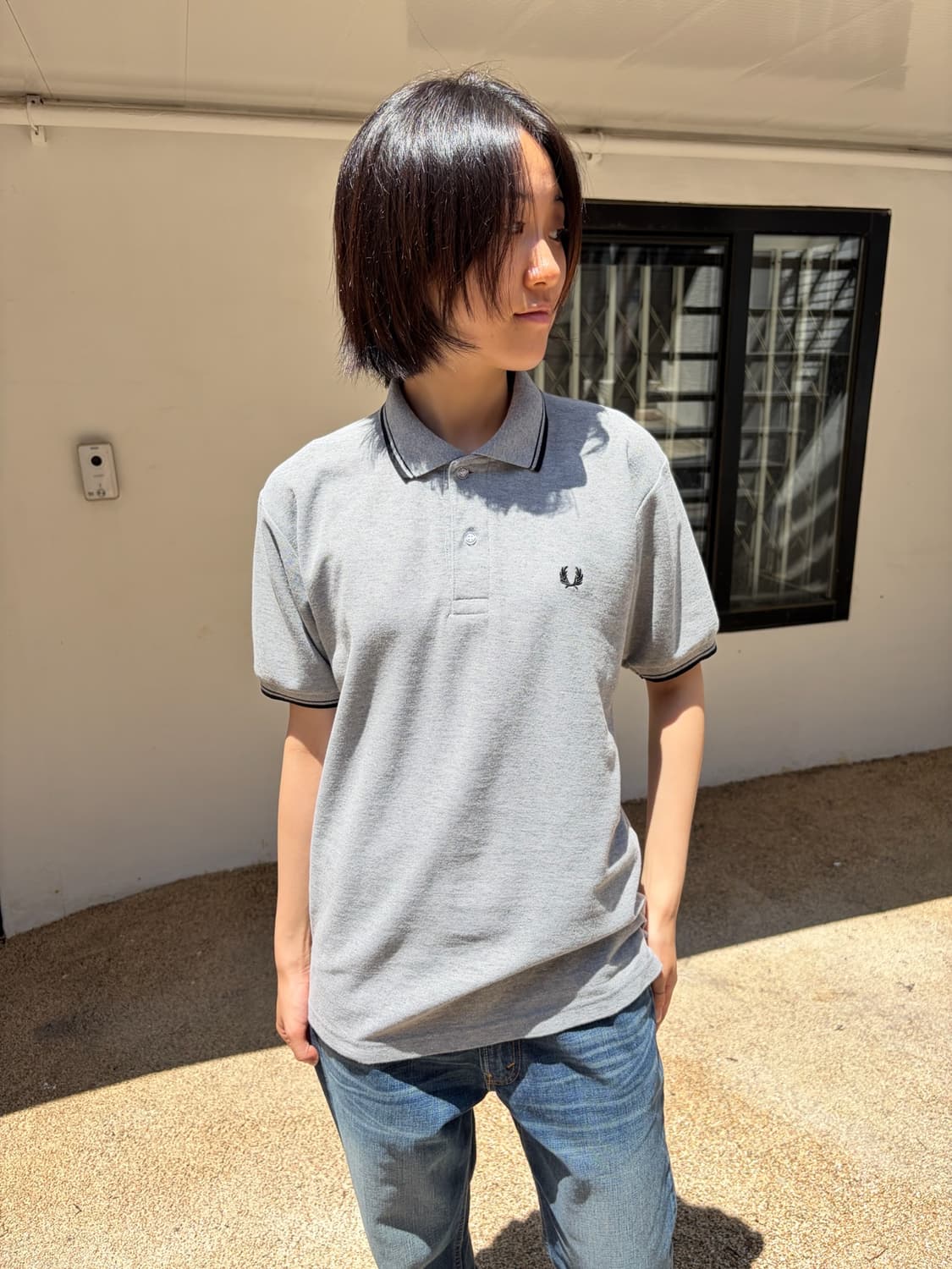 Fred perry 그레이 트윈 팁 라인 반팔 카라티 M 상품이미지2