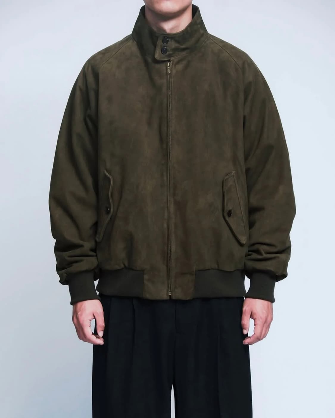 [2] A.PRESSE 아프레쎄 스웨이드 레더 해링턴 자켓 그린 상품이미지2