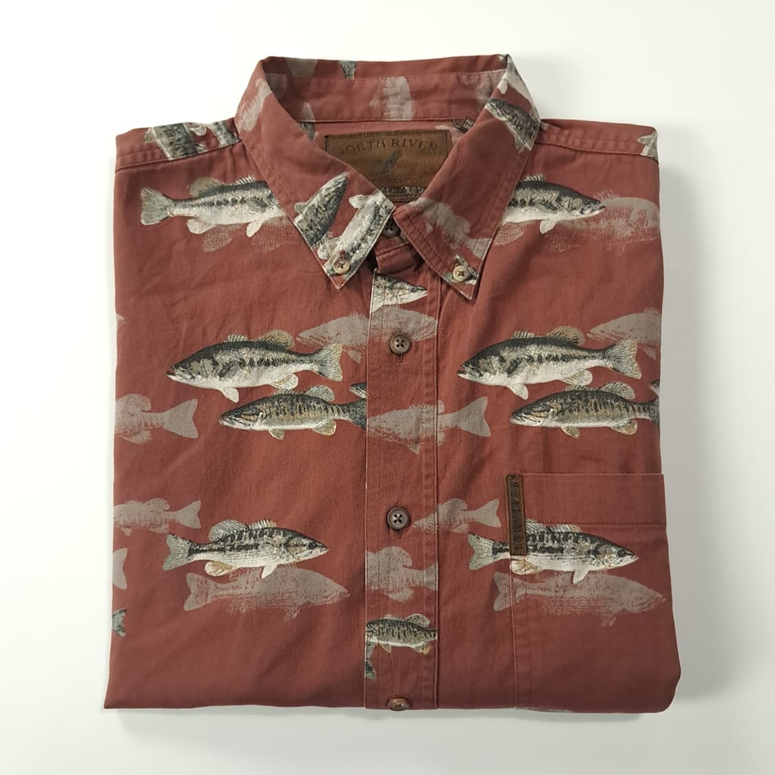 CK186 L 노스리버 90s 피쉬 패턴 브라운 셔츠 남방 상품이미지6