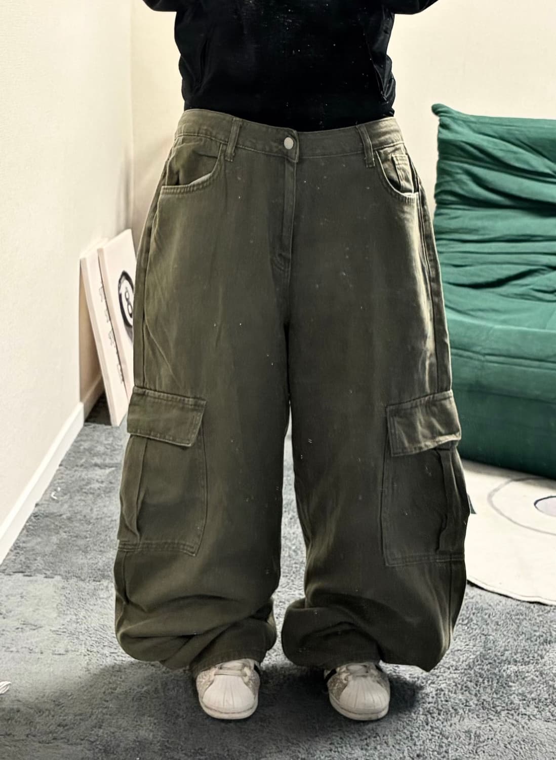 90s 빈티지 카키 카고와이드팬츠 상품이미지1