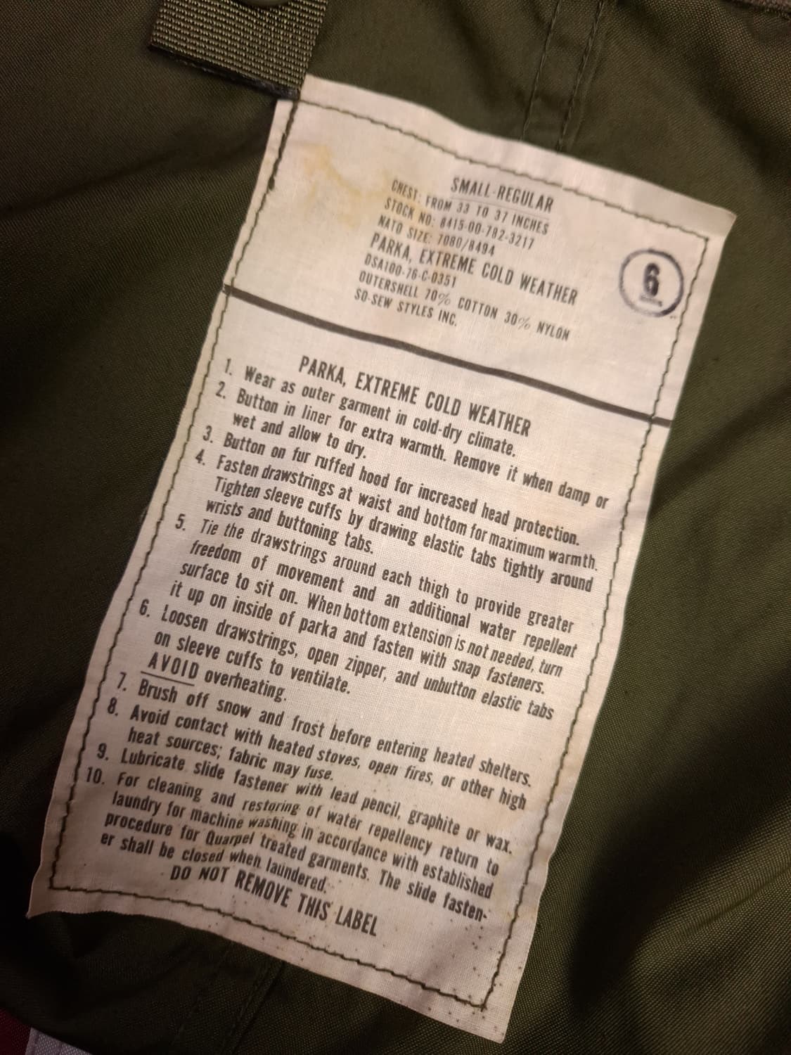 완전 새제품 오리지날 미군 M-65피쉬테일 개파카 스몰 풀셋트 상품이미지6